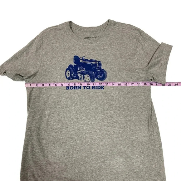 Life is Good Crusher Men's Gray T-Shirt Blue Tractor Born to Ride, Medium - Picture 5 of 9